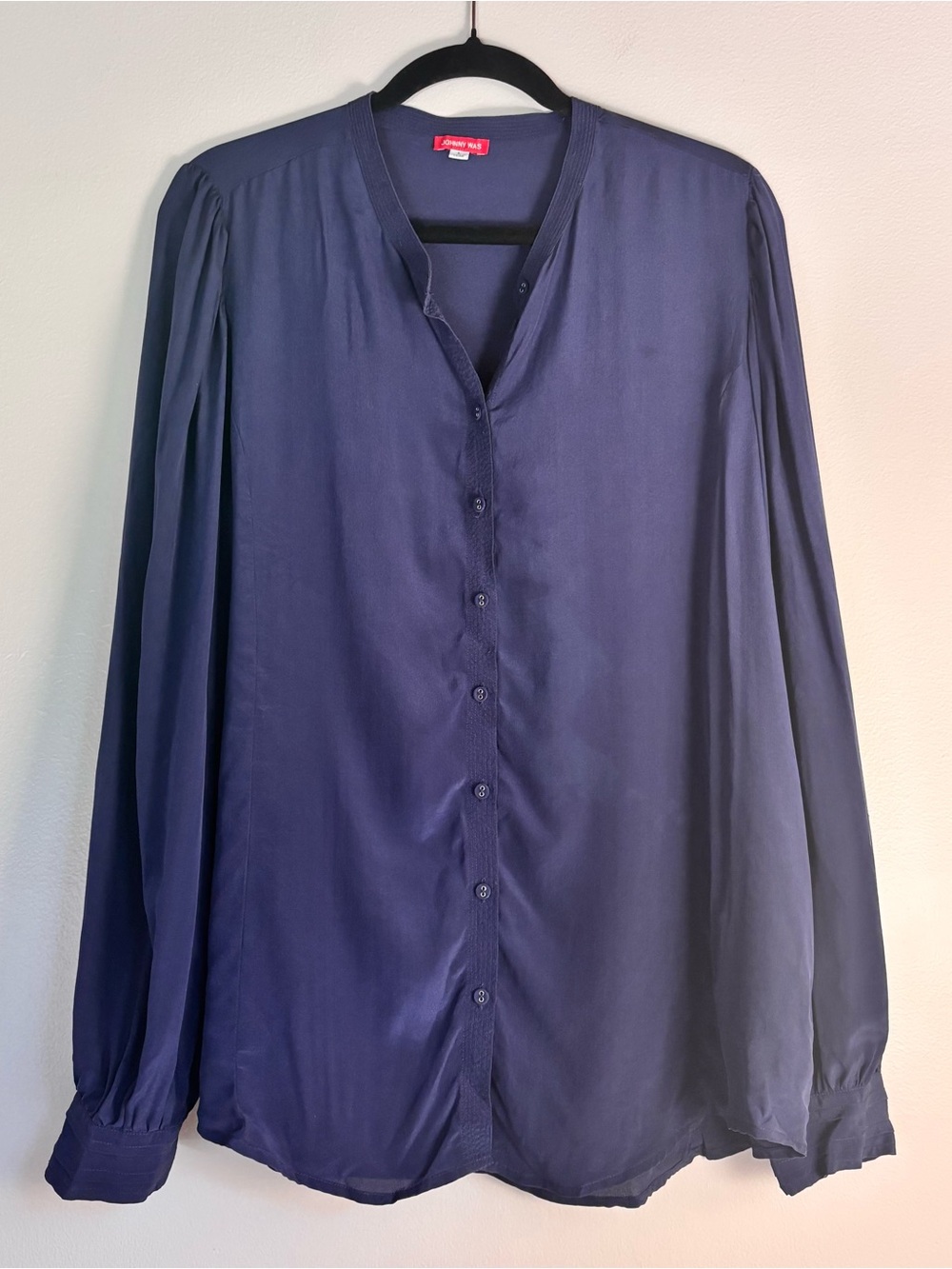 Johnny Was Navy 100% Long Sleeved Silk Top